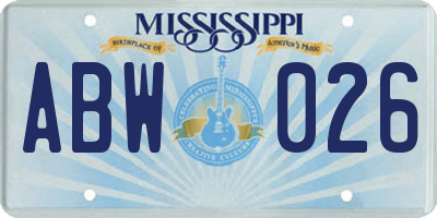 MS license plate ABW026