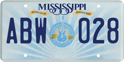 MS license plate ABW028