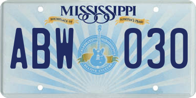MS license plate ABW030