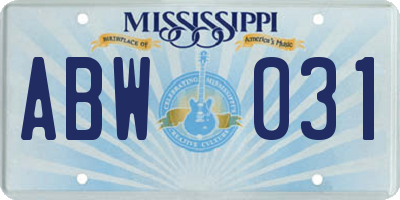 MS license plate ABW031