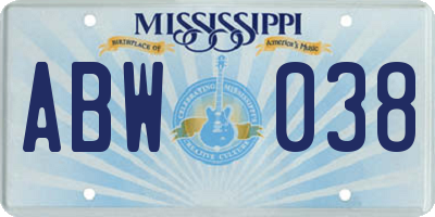 MS license plate ABW038