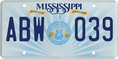 MS license plate ABW039