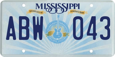 MS license plate ABW043