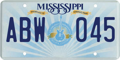 MS license plate ABW045