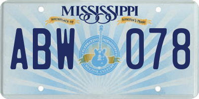 MS license plate ABW078