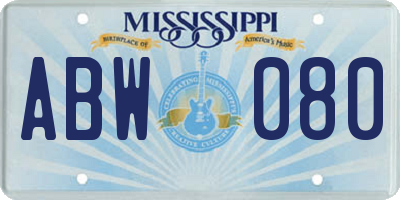 MS license plate ABW080