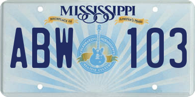 MS license plate ABW103