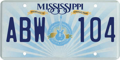 MS license plate ABW104