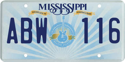 MS license plate ABW116