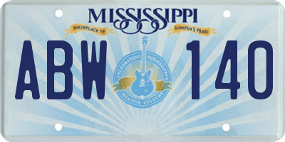 MS license plate ABW140