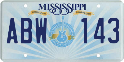 MS license plate ABW143