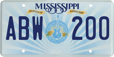MS license plate ABW200