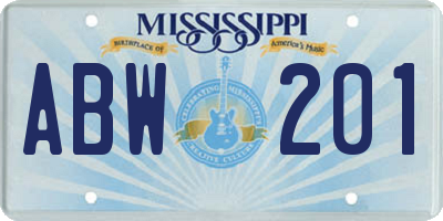 MS license plate ABW201