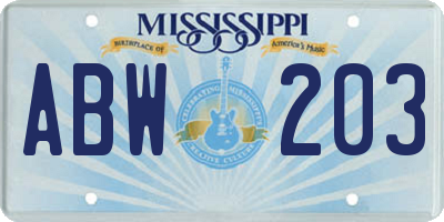 MS license plate ABW203