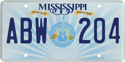 MS license plate ABW204