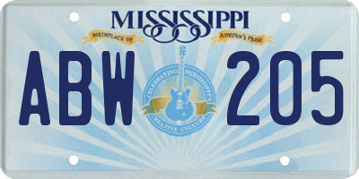 MS license plate ABW205