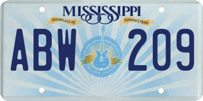 MS license plate ABW209