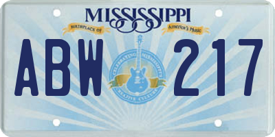 MS license plate ABW217