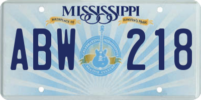 MS license plate ABW218