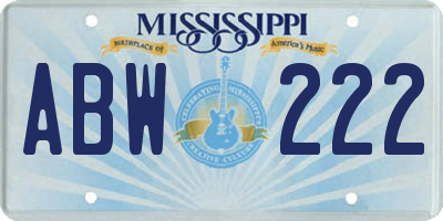 MS license plate ABW222