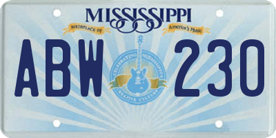 MS license plate ABW230