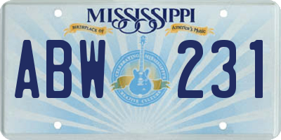 MS license plate ABW231
