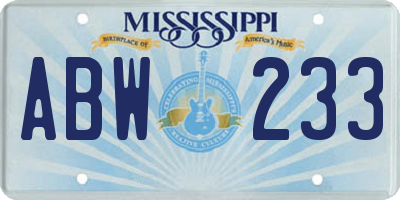 MS license plate ABW233