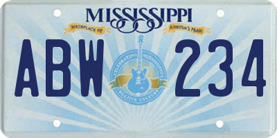 MS license plate ABW234