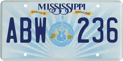 MS license plate ABW236