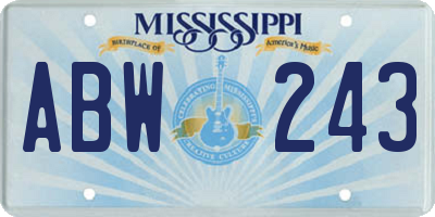 MS license plate ABW243
