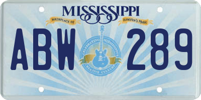 MS license plate ABW289