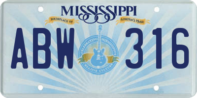 MS license plate ABW316