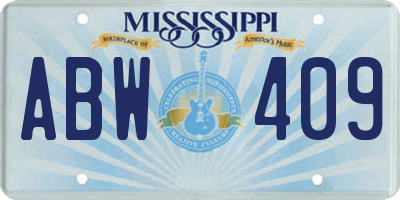 MS license plate ABW409