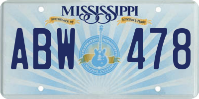 MS license plate ABW478
