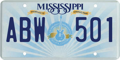 MS license plate ABW501