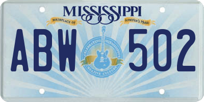 MS license plate ABW502
