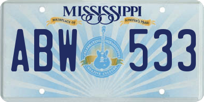 MS license plate ABW533