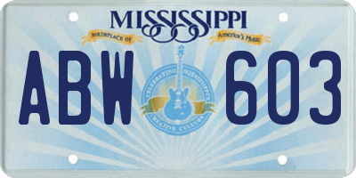 MS license plate ABW603