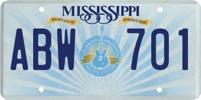 MS license plate ABW701