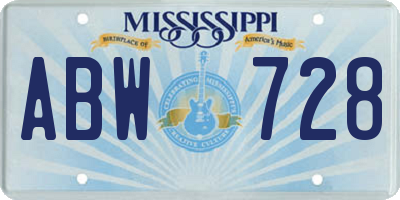 MS license plate ABW728