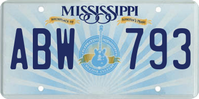 MS license plate ABW793