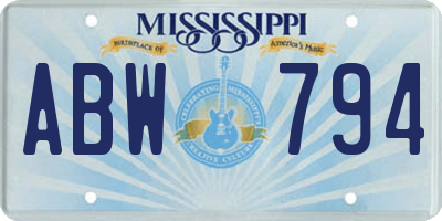 MS license plate ABW794