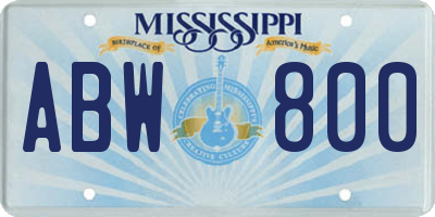 MS license plate ABW800