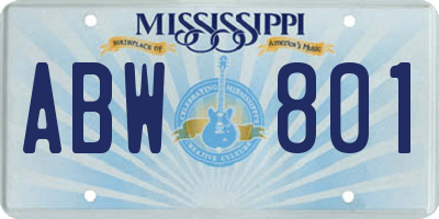 MS license plate ABW801