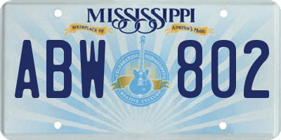 MS license plate ABW802