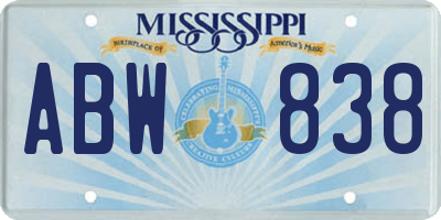 MS license plate ABW838
