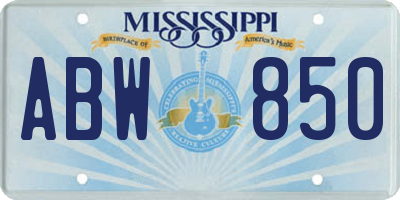MS license plate ABW850