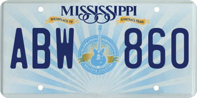 MS license plate ABW860