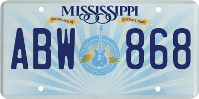 MS license plate ABW868