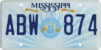 MS license plate ABW874